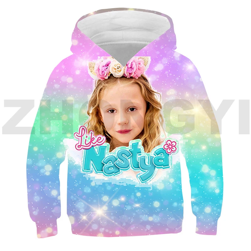 

Rússia Como Nastya Hoodie Adolescente Streetwear Crianças Oversized Pullover Meninas Casaco 3D Anime Moletom Homens Roupas Tricô