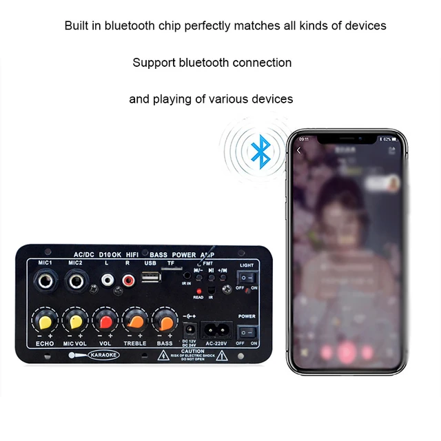 Woopker Bluetooth Verstärker Board D100w Max 300W 220V / 12V / 24V Digital  Amp Unterstützung Dual-Mikrofon MP3-Player