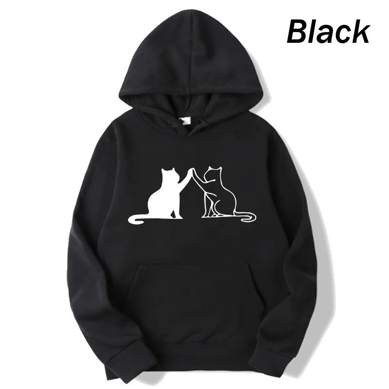 Cute Cat Printed Hoodies Spring Autumn Winter Long Sleeve Hooded Tops Casual Pullover Women Sweatshirt