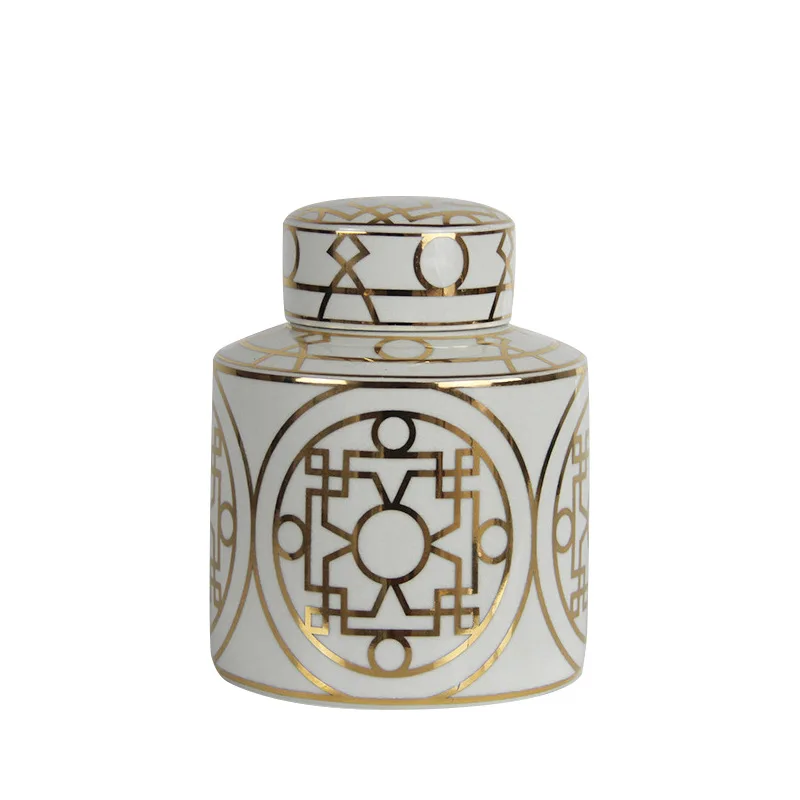 Gold Grain Ceramic Cylinder Tank Airtight Storage Jar General Jar Vase Tissue Box Ceramic Handicraft Ornaments Vintage Bottle 6