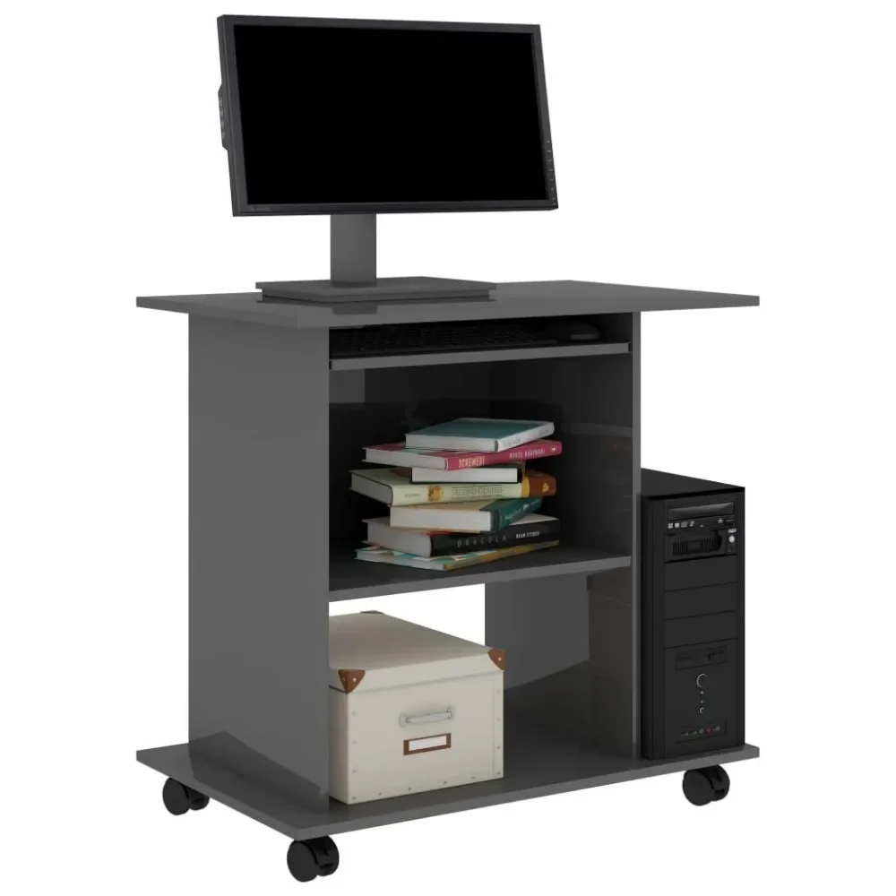 Computer Desk ,High Gloss Gray 31.5"x19.7"x29.5" Engineered Wood,Computer Desks 3