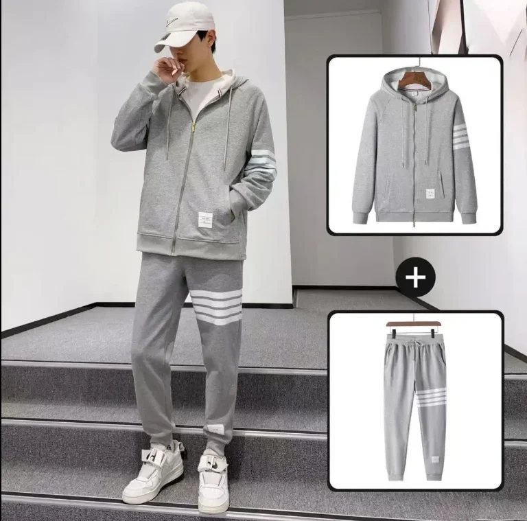 2024 men's cardigan jacket V-neck hoodie TB men's top long sleeved+pants sports set Korean design high-quality men's jacket 2024 new spring trakcksuit men embroidery long sleeve mens two piece sweatshirt pants set sports casual fashion men set 5xl