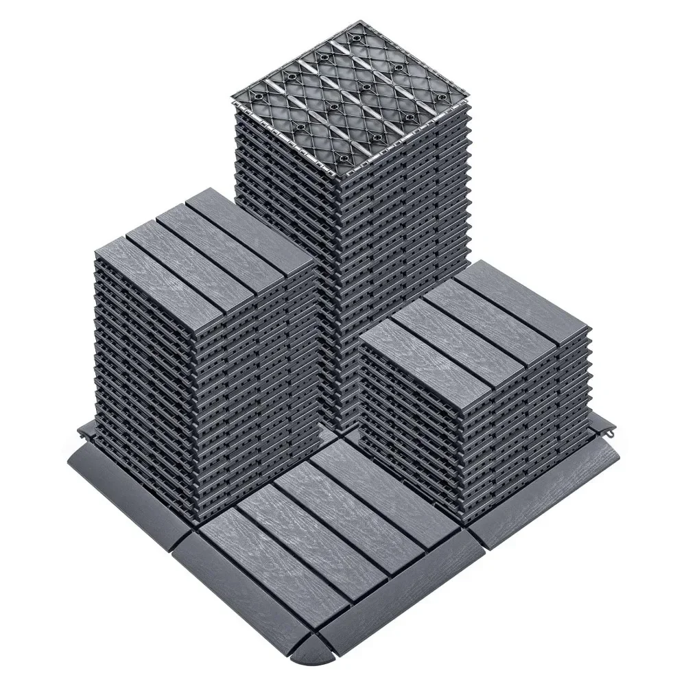 60 Pack Interlocking Deck Tiles with 32 Transition Kits 11.8"x11.8" Patio Outdoor Flooring Pallets Covering for Backyard, Shed