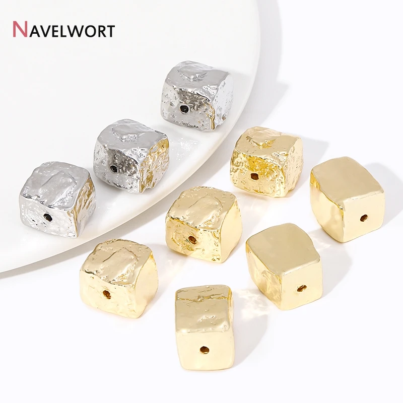 Metal Beads 14K Gold Plated Brass Cube for DIY Jewelry