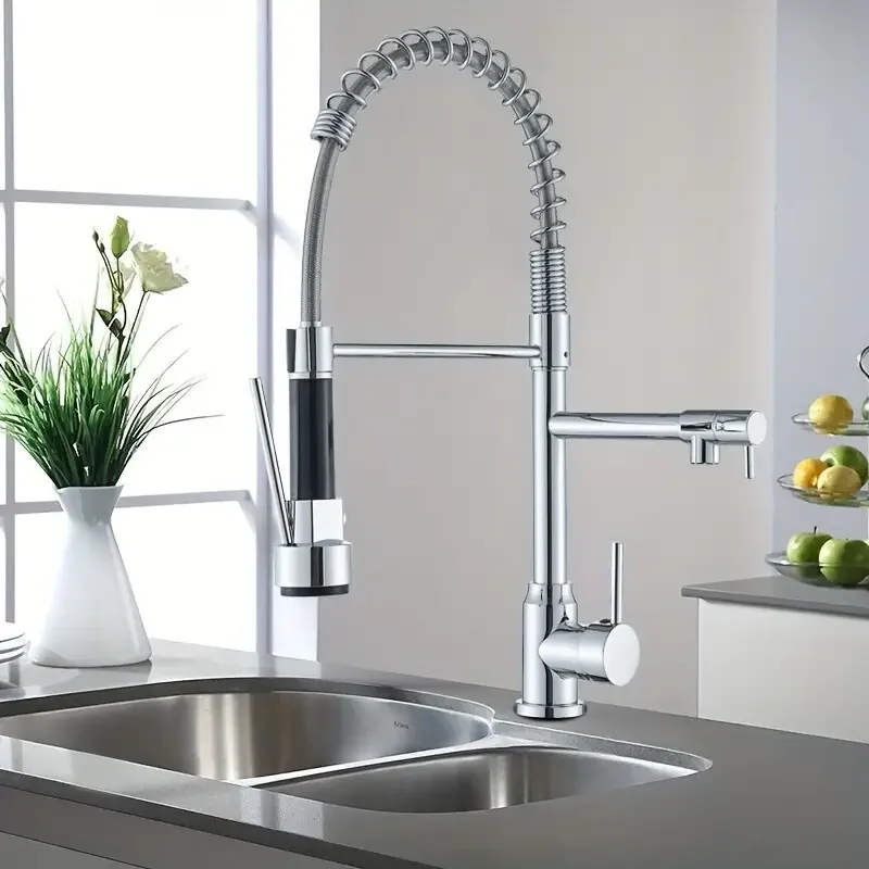 Kitchen Faucet with pull-down spray high arc spring commercial kitchen sink faucet 360 ° universal telescopic splash nozzle