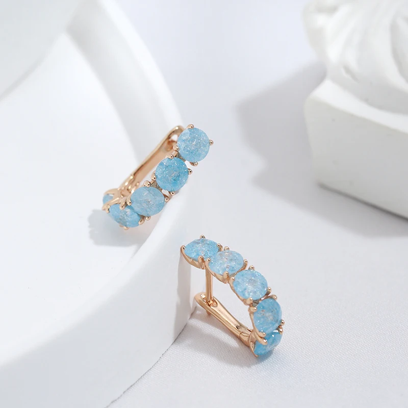 Frosted Blue Zircon 585 Gold Drop Earrings for Women Korean Cute Jewelry Party Wedding Girl's Personality Earrings Womens Earrings Gold Earrings