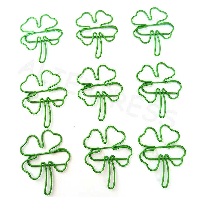 스크랩북 장식 사무실 책상 액세서리 50개 녹색 네잎 클로버 종이 클립 INS 스타일 미니 금속 바인더 클립