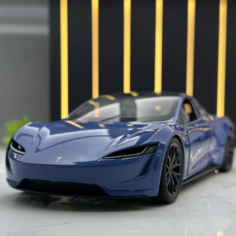 Simulazione 1:24 Scala Tesla Roadster Convertibile Sport Car Model Alloy Collective Miniature Voiture Sound And Light Boy Car Gift