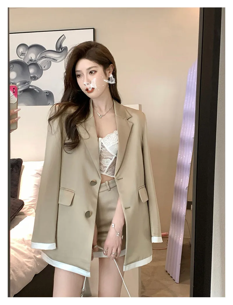 Two-Piece Suit for Women, Single-Breasted Top, Short Skirt for Office Ladies, Elegant Temperament, Korean Fashion Style, Fall
