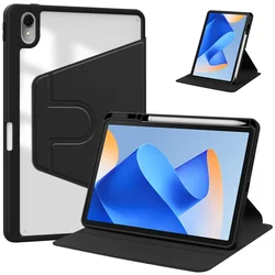 Luxurious 360° Rotating Flip Leather Tablet Case with Acrylic Shockproof Protection for MatePad 11 2021 2023 (Black)