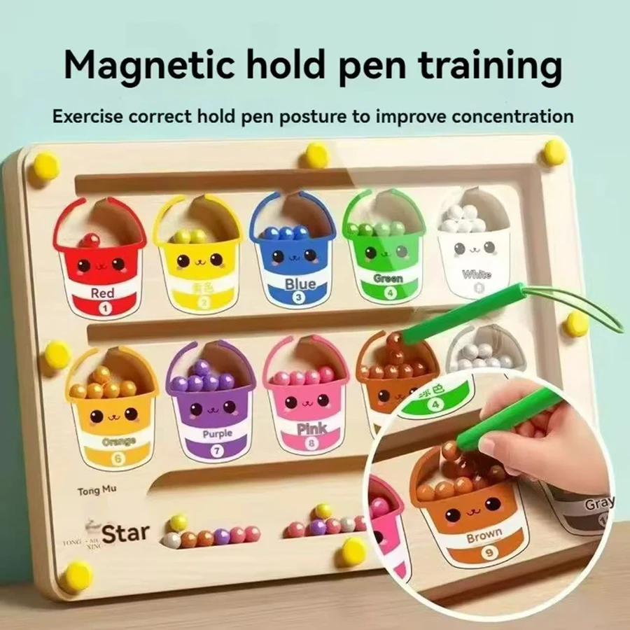 1 Stück Magnetisches Labyrinth-Laufkugelspiel für Kinder, Konzentrations-Training, Schreib- und Logik-Denkspiel für 3-Jährige, Frühpädagogisches Puzzle – Detail 14