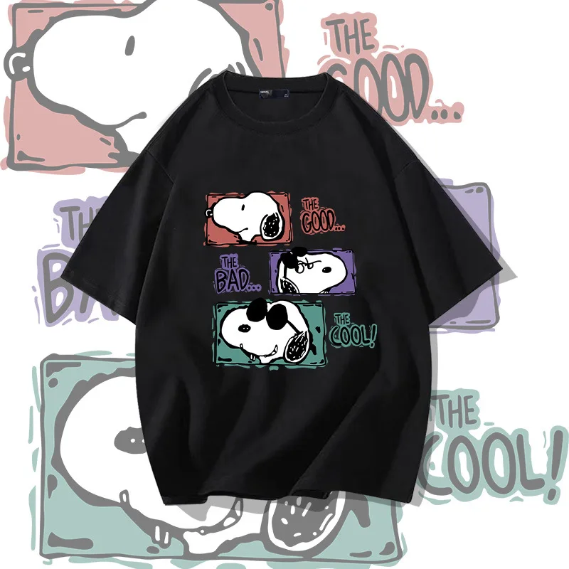 

Kawaii Snoopy аниме мультфильм Милая хлопковая футболка с коротким рукавом для мужчин и женщин летний молодежный Свободный Топ с рукавом до локтя