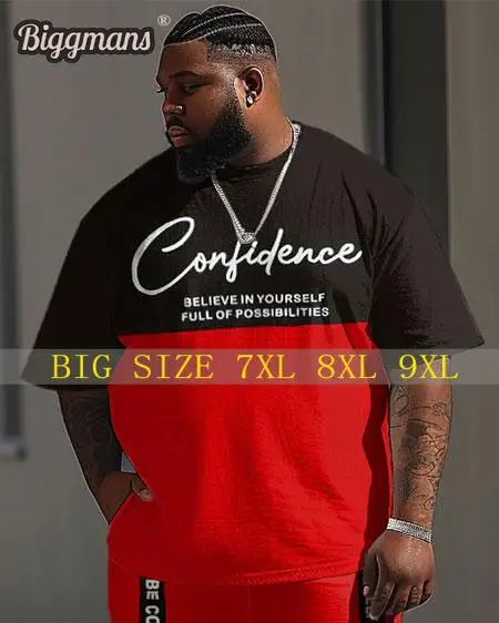 

Biggmans Plus Size L-9Xl for Men's Clothing Summer Street Casual Colorblock Letter Print Large O-Neck Short Sleeved Man T-Shirt