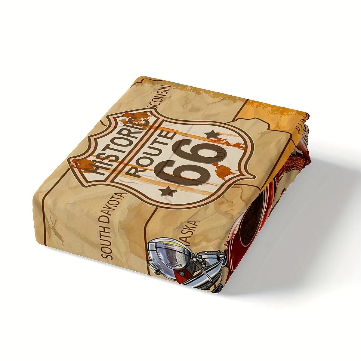 3Pcs Vintage Car Route 66 Printed Duvet Cover Set, American Retro Motorcycle Bedding with Pillowcases for Bedroom Guest Room