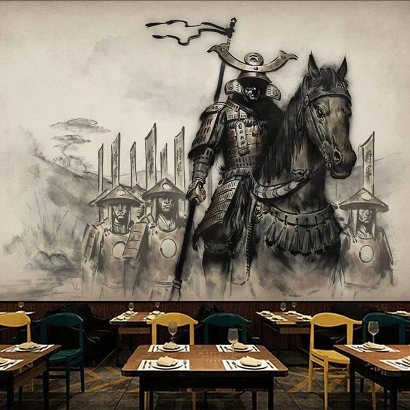 Papel de Parede Foto Personalizada 3d Estilo Chinês Retrô Samurai Restaurante Mural de Parede Mural de Fundo Criativo Estilo Europeu Papel de Parede