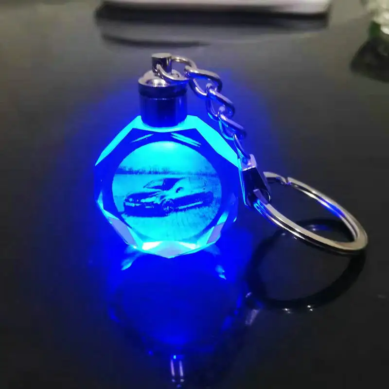 Personalized Crystal Keychain with Colorful Light and Custom Logo Engraving - Unique Souvenir and Decorative Gift