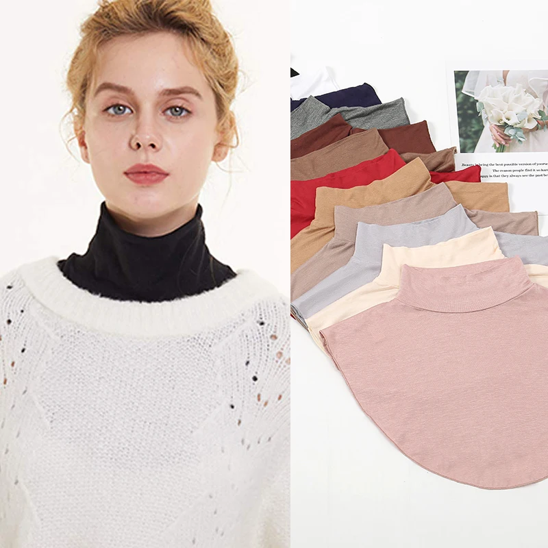 Soft Cotton Modal Inner Neck Cover Solid Color False Collar For Woman Mock Neck Half Top Detachable Collars Free Size fake collar,detachable collar shawl