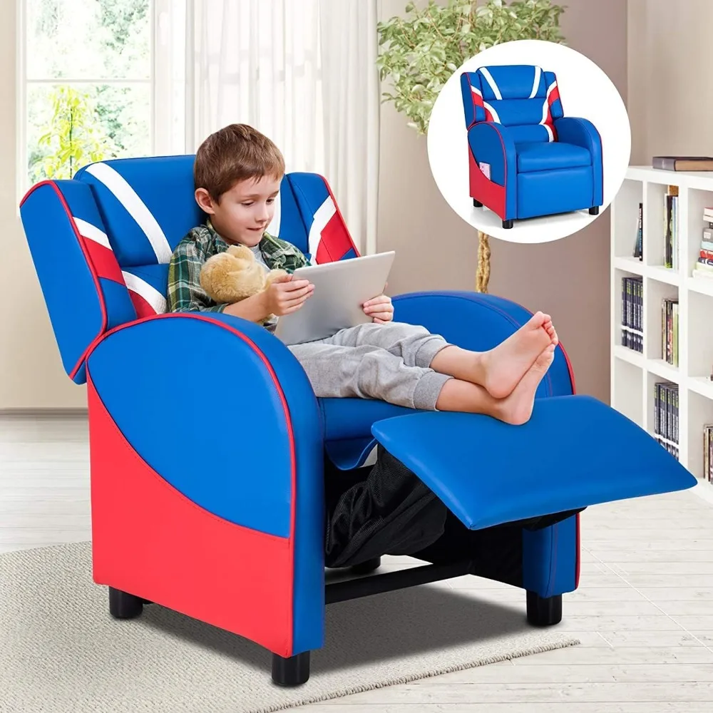 Kids Recliner, Youth Gaming Recliner w/Headrest, Footrest, Lumbar Support, Side Pockets, Adjustable Recliner Sofa for Kids 2
