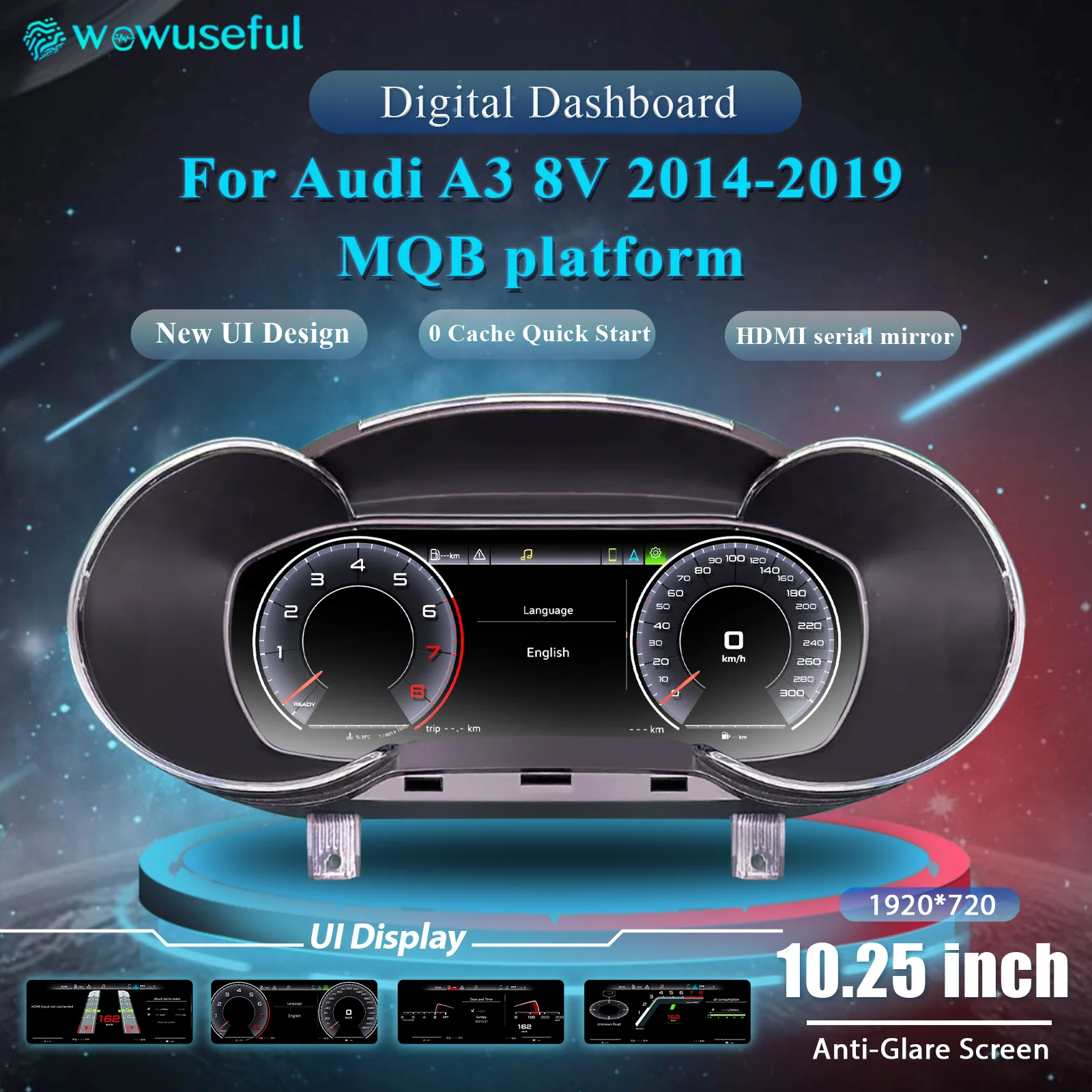 10.25'' Digital dashboard For Audi A3 8V S3 2014-2019 Years LCD Dashboard Panel Speedometer Virtual Cockpit Instrument