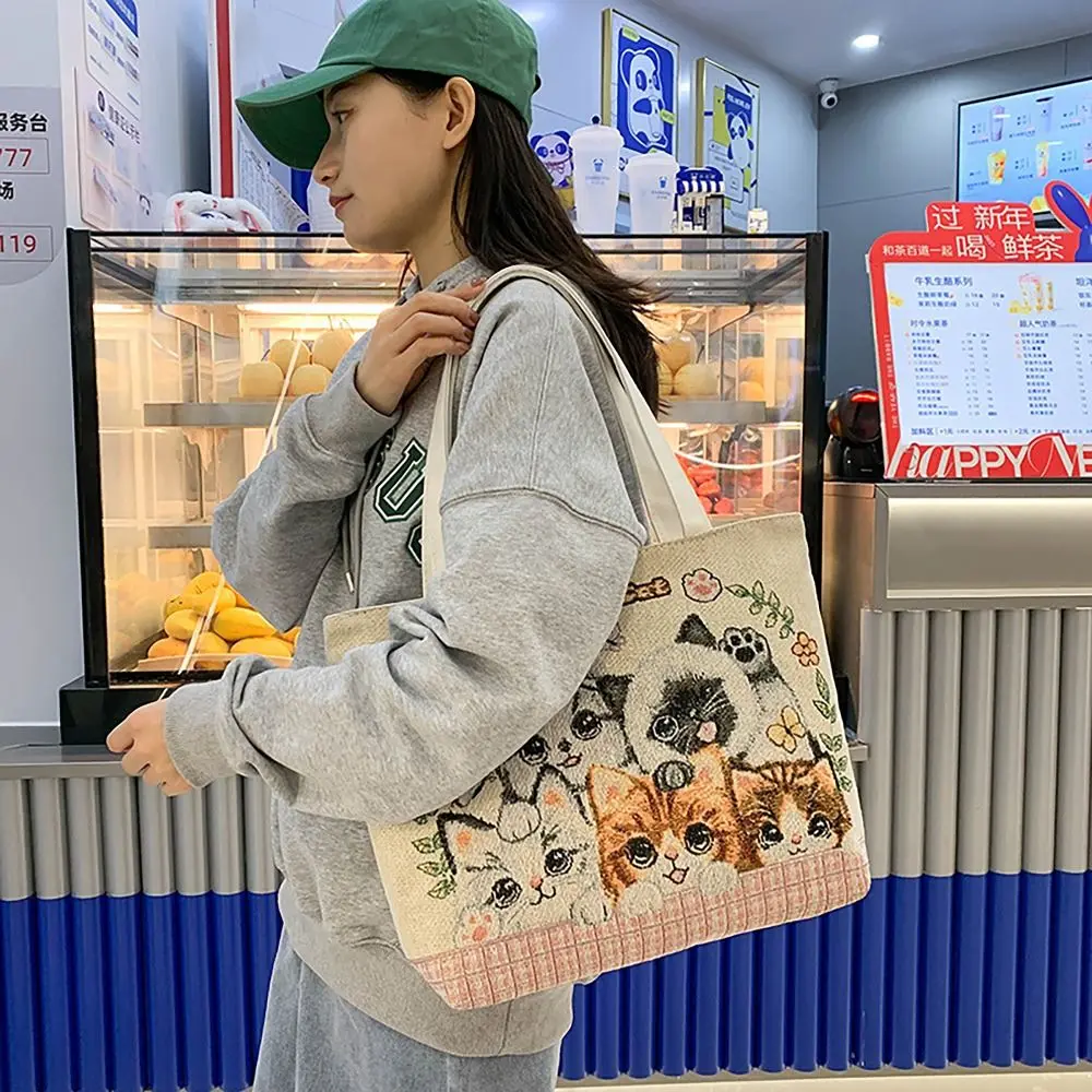 

2024 сумка-мешок для кошек и собак, винтажная Холщовая Сумка-тоут с вышивкой, вместительная сумка через плечо для поездок