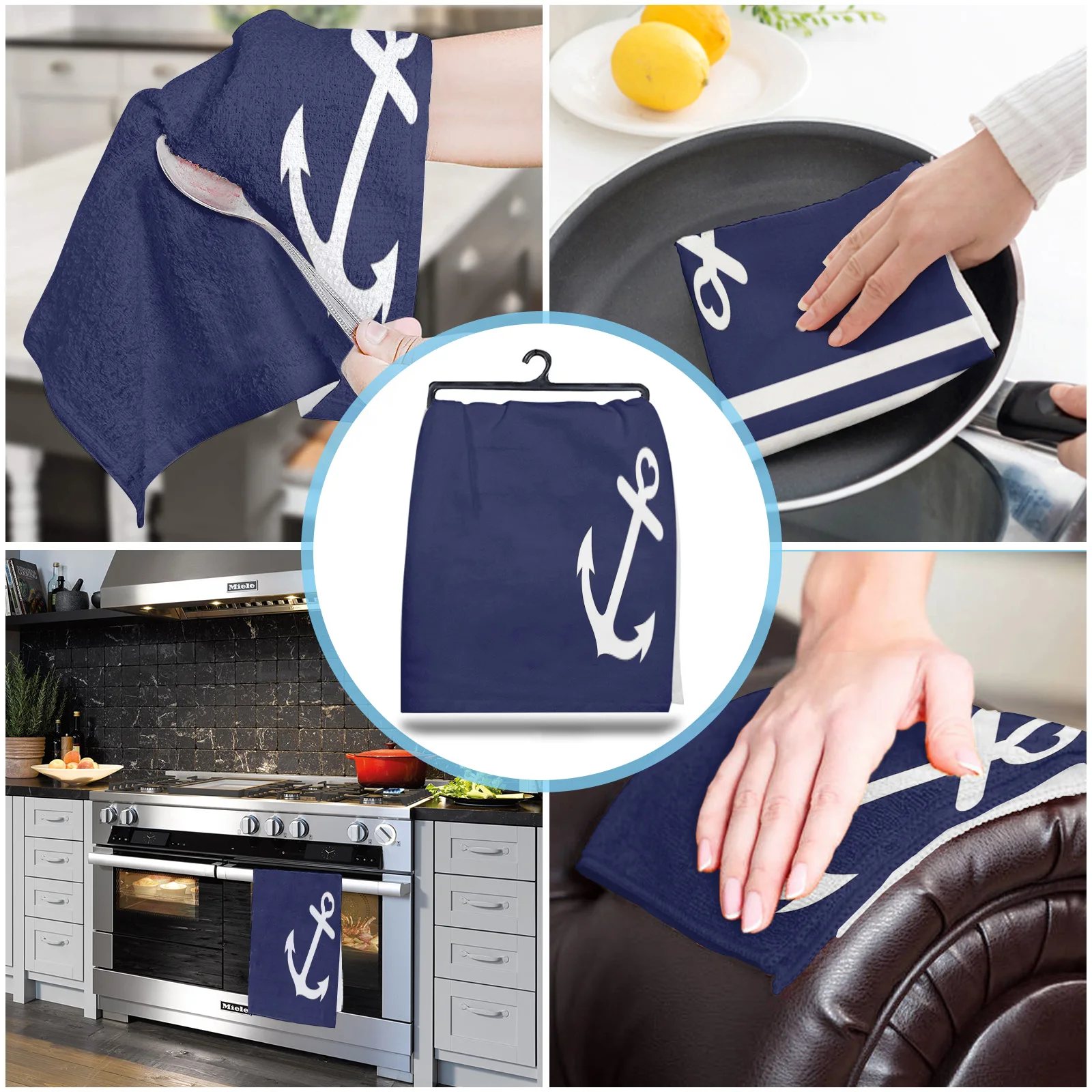 Navy Blue White Stripes Hand Towel Microfiber Hanging Wipes Cloth Tableware  Cleaning Towel Bathroom Kitchen Tools Accessories - AliExpress