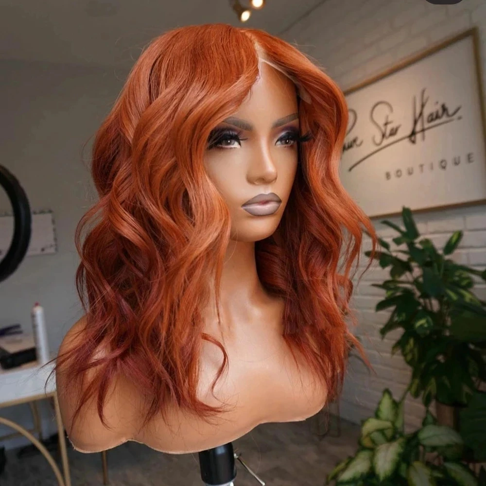 

Dark Orange Ginger Short Wavy Lace Front Wig with Baby Hair Synthetic Natural Hair Wigs For Black Women Heat Resistant Bob