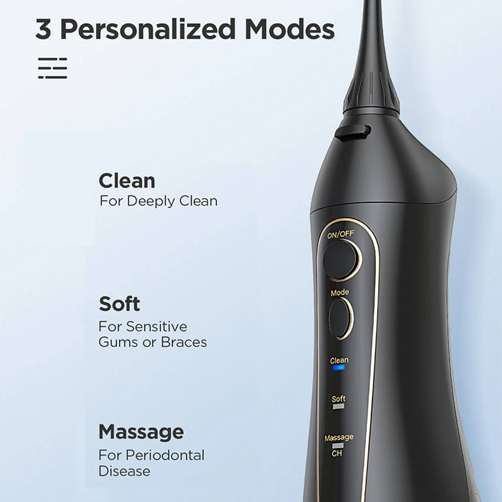 Fairywill Water Flossers Oral Irrigator Rechargeable Portable Dental 3 Modes Water Tank for Teeth 300ML Waterproof Teeth Cleaner 3