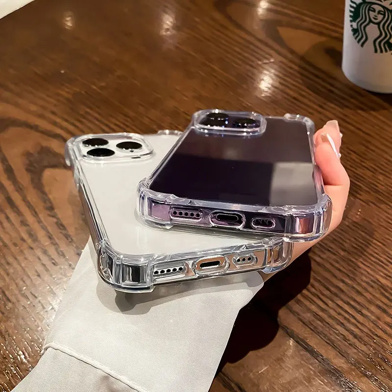 Luxury Shockproof Silicone Bumper Clear Phone Case with Transparent Hard Back Cover
