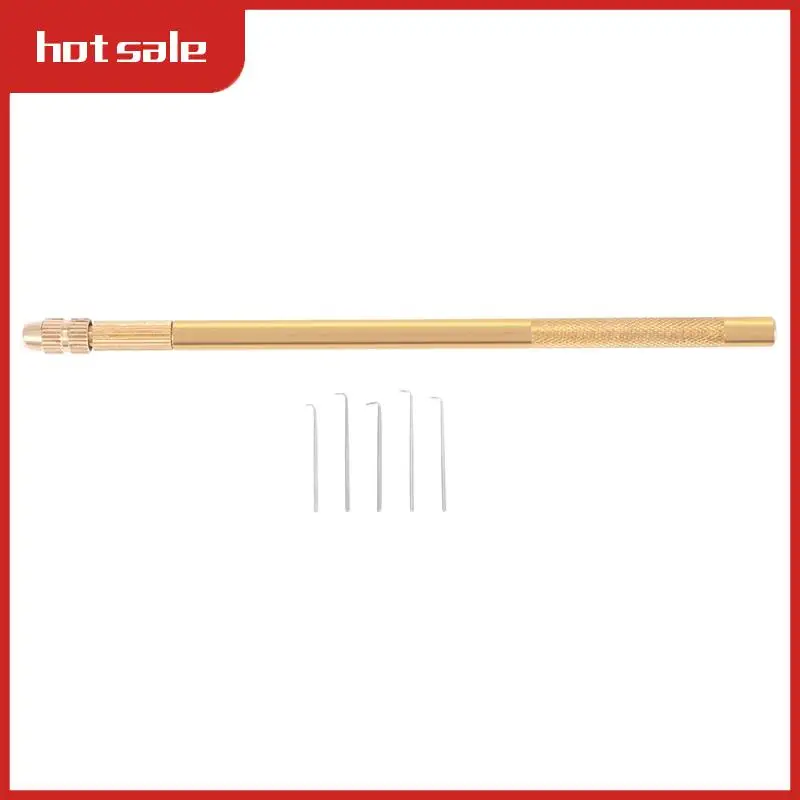 ABAJ-Wig Crochet 5Pcs Ventilating Needles +1 Brass Holder For Lace Wig Needle Hairpiece Knotting Hook Sets Beaded Hook