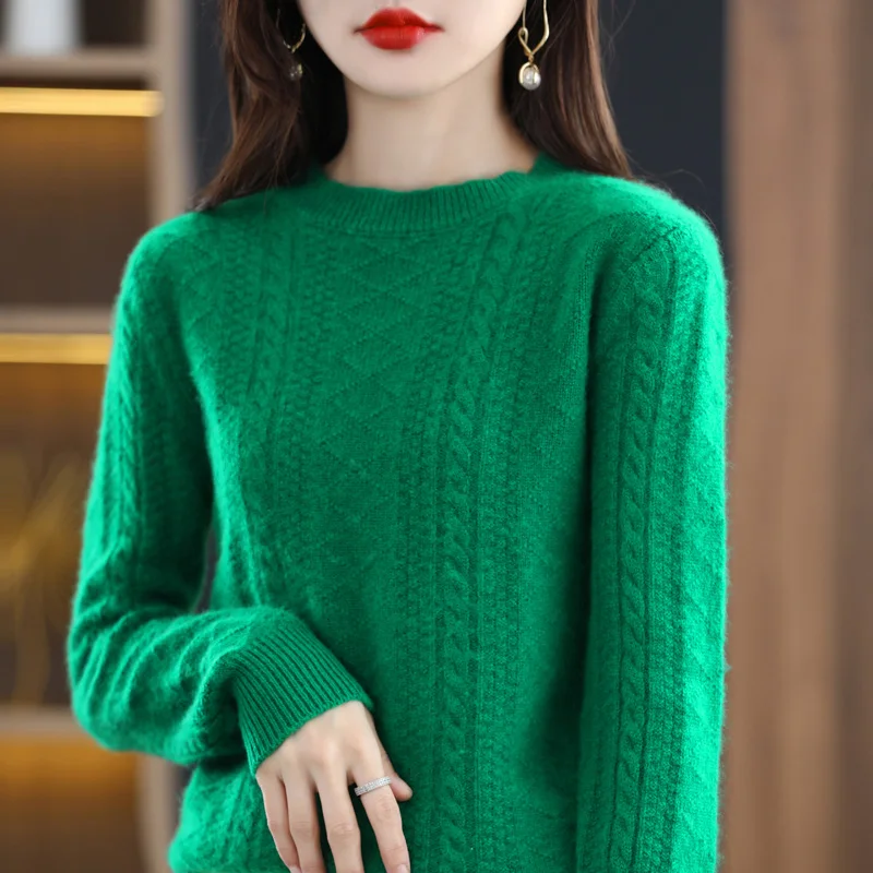 

Autumn and winter new cashmere sweater women's round neck pullover 100% pure wool slim fit sweater women's knitted bottoming top