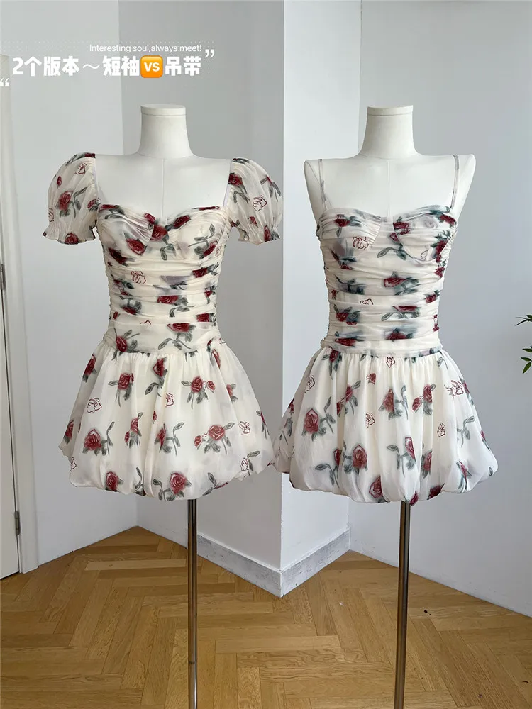 

Праздничное мини-платье с рисунком в стиле прерии розы, новое летнее модное короткое пляжное платье Вечерние, сказочное ТРАПЕЦИЕВИДНОЕ ПЛАТЬЕ с пышными рукавами