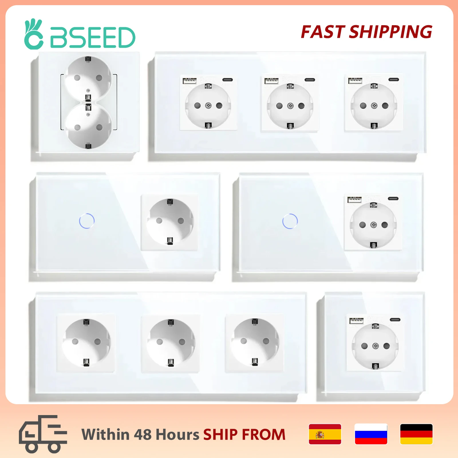 Bseed-toque Interruptor de Luz com eu Power Tomadas de Parede Led Switches Crystal Glass Painel Dark Backlight Gang Gang 3gang 1way
