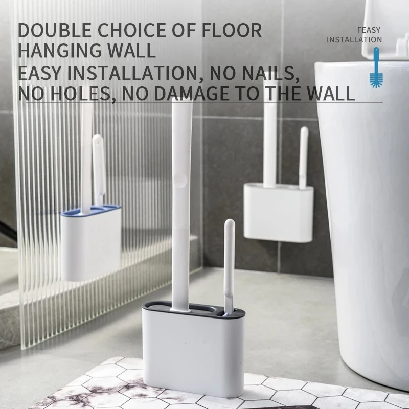 Silicone TPR Toilet Brush And Bracket Set Toilet Plunger And Brush Set Wall Hung Cleaning Bathroom Accessories