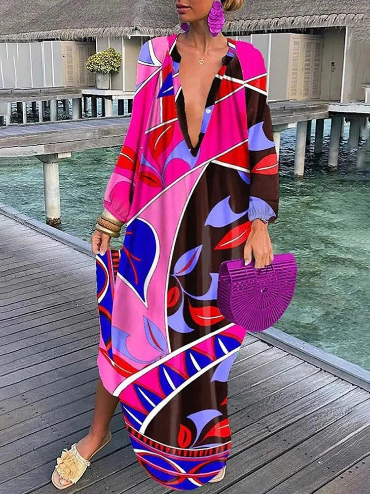 Vintage Women's Swimsuit Woman 2023 Cover Up Beach Dress Kaftan Sexy Deep V-neck Bikini Cover-ups Dresses Swimwear kimono Robe