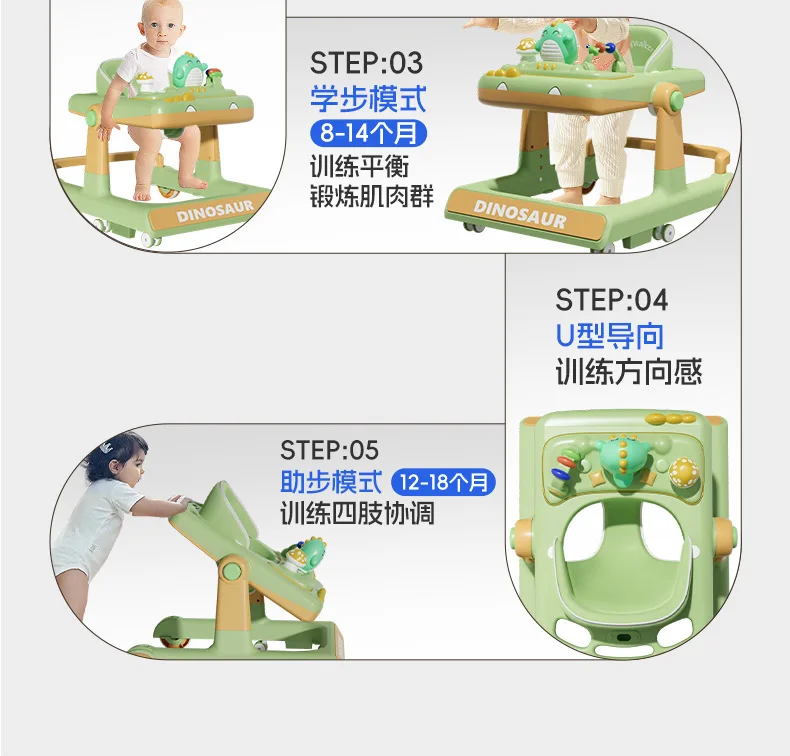 Dino Folding Baby Walker Multi-Function Anti Rollover Can Sit With Music Baby Walking Trolley Baby Stroller For 6-18 Months