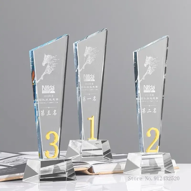 Customized Blade Crystal Medal Excellent Employee Sales Company Award Souvenir Engraving Trophy, Pentagram, Home Decoration, 1Pc