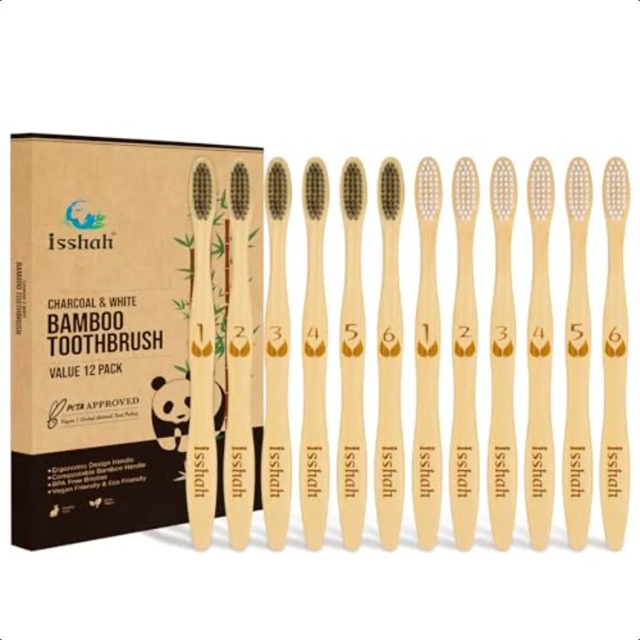 Biodegradable Bamboo Charcoal Toothbrushes 12 Count
