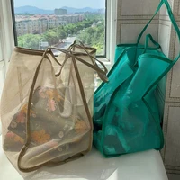 Protable Mesh Bag Large Capacity Reusable Storage Bags Swimming Beach Bag Women Makeup Organizer Shopping Handbag - Image 3