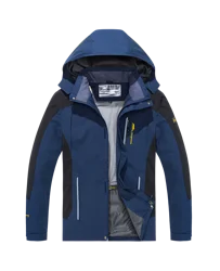 Men's Waterproof Windproof Outdoor Jacket for Hiking, Camping, and Sports Activities (Blue)