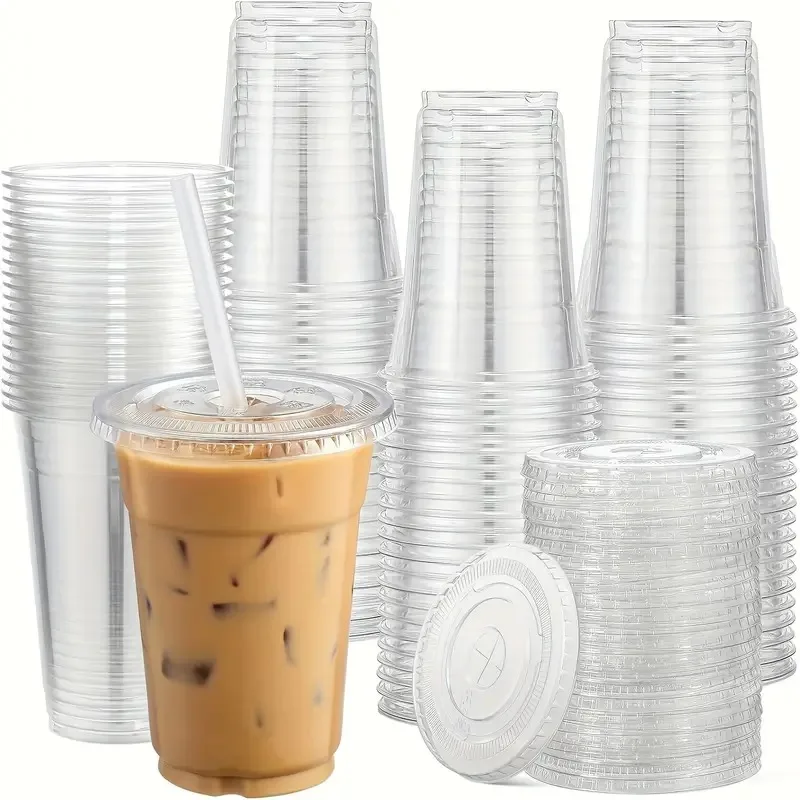 Clear Plastic Cups with Lid for Cold Drinks and Desserts