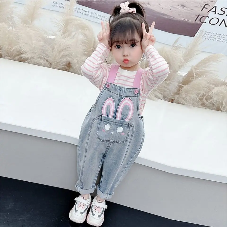 

Toddler Jumpsuits Fashion Kids Autumn Clothes Casual Jeans Cute Wings Cartoon Baby Denim Suspender Pants Girls Rompers Overalls