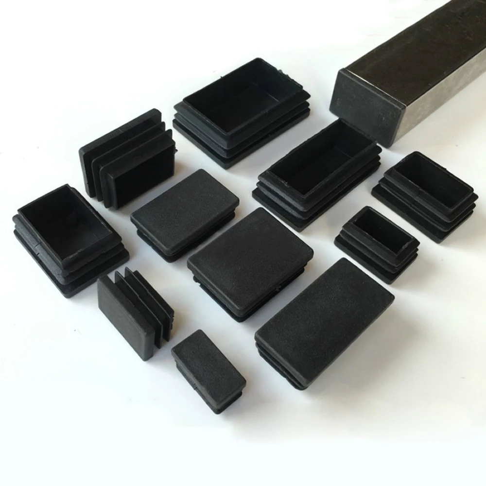 2/4/10Pcs Black Rectangle Plastic Pipe Plug 10x20mm-60x100mm Blanking End Cap Tube Inserts Plug Bung For Steel Furniture Leg silicone rubber plugs pipe end cap rubber caps silicone rubber caps floor protector caps