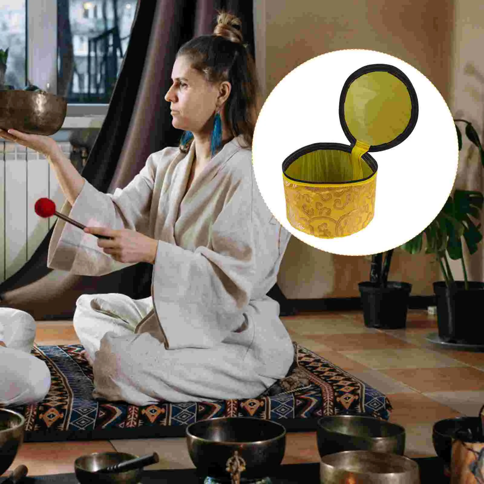 

Buddha Sound Bowl Bag Tibetan Singing Holder Suitcase Full Moon Pouch Dish Rack