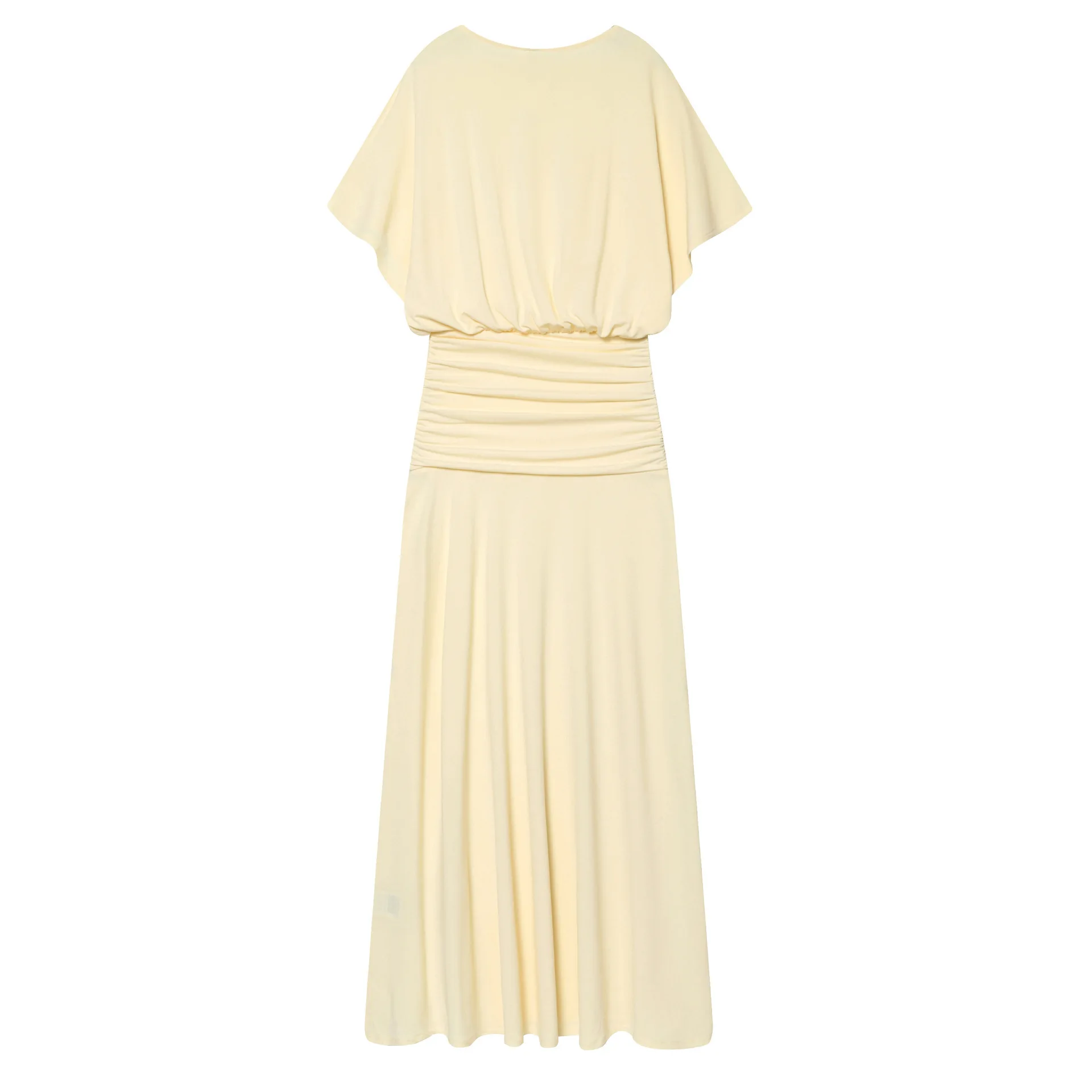 Elegante Abito Lungo in Stile Francese, Design Drappeggiato, Vita Alta, Vestibilità Slim, Lunghezza Midi, Tinta Unita, Misto Poliestere e Cotone - immagine 3