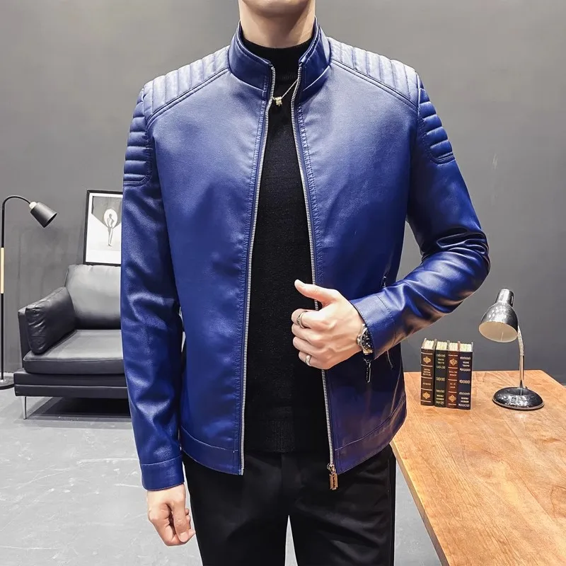 Men Slim Leather Jackets And Coats New Fashion Spring Autumn PU Leather Coats Male Solid Casual Thin Leather Coats Size 4XL