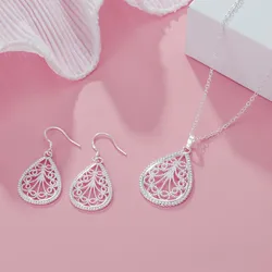 Fine 925 sterling Silver elegant water drop pattern Pendant Necklace earring For Women luxury fashion party wedding Jewelry sets