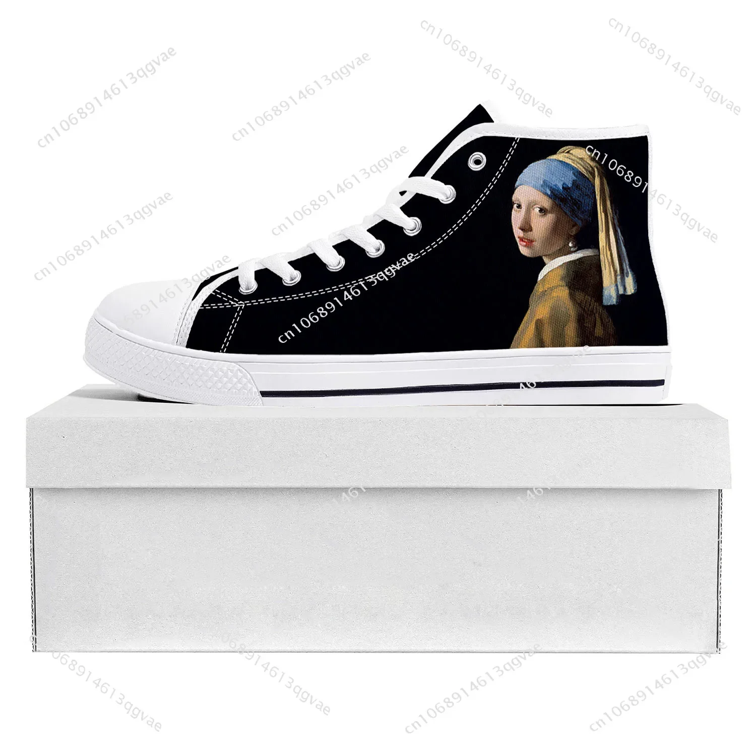 Girl with a Pearl Earring High Top Sneakers Mens Womens Teenager Canvas High Quality Sneaker Casual Custom Shoes Customize Shoe