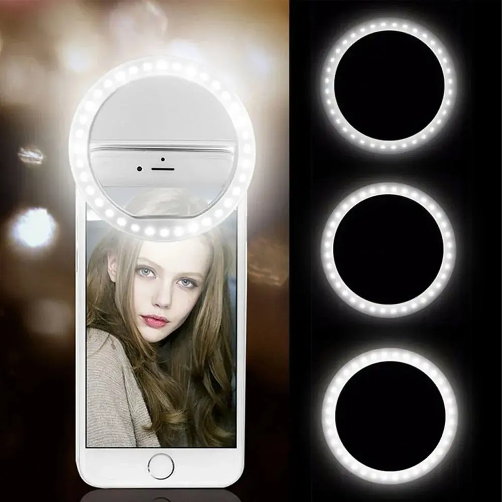 USB Powered LED Selfie Ring Light with Phone Lens for iPhone Samsung Xiaomi Huawei Mobile Phone Photography Selfie Lamp Accessor