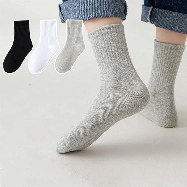 Lawadka 5 Paare/los kinder Socken Für Mädchen Jungen Baumwolle Weiß Schwarz Grau Socken Für Kinder Frühling Herbst Student Sport socke 3-13Y – Detail 4