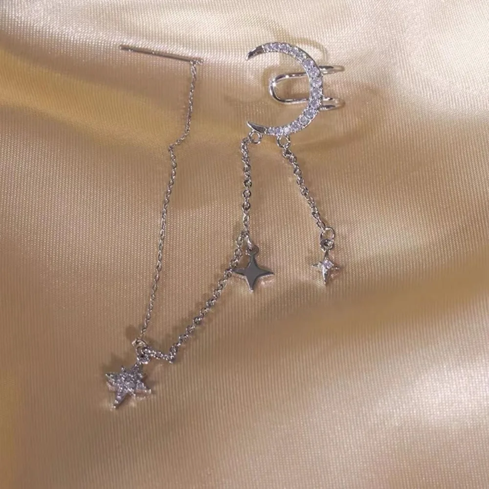 1pc zarte Monds tern lange Kette gefälschte Piercing Ohrclip Ohrringe für Frauen trend ige Ohr manschette ohne Loch y2k Schmuck Geschenke kde125 – Detail 5